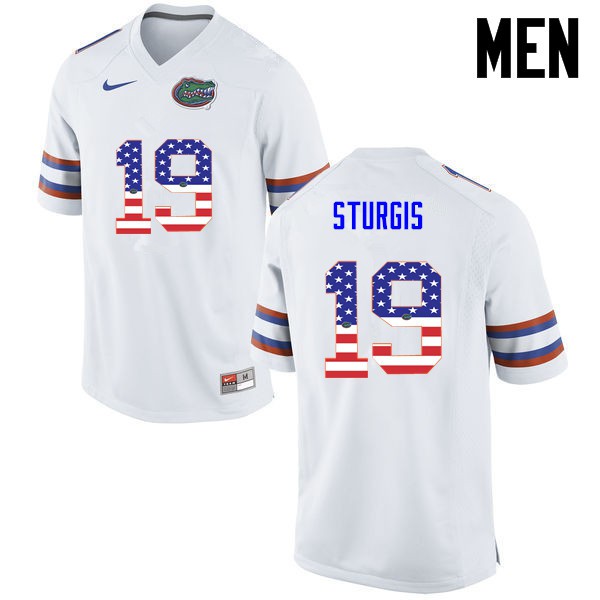 Florida Gators Men #19 Caleb Sturgis College Football Jersey USA Flag Fashion White